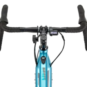 Kona Libre EL 2023 sinine jalgratas, vaade juhtrauale ja näidikule.