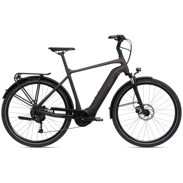 Giant DailyTour E3 GTS 2022 elektrijalgratas tumeda roosa raamiga ja mustade detailidega.