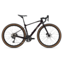 Liv Devote Adv0 2025 jalgratas Tiger Red, millel on must raam ja pruunid rehvid.