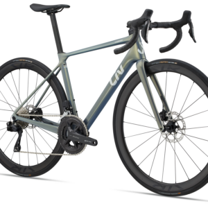Liv Langma Advanced Pro 1 Disc 2025 jalgratas, millel on kerge raam ja süsinikust veljed.
